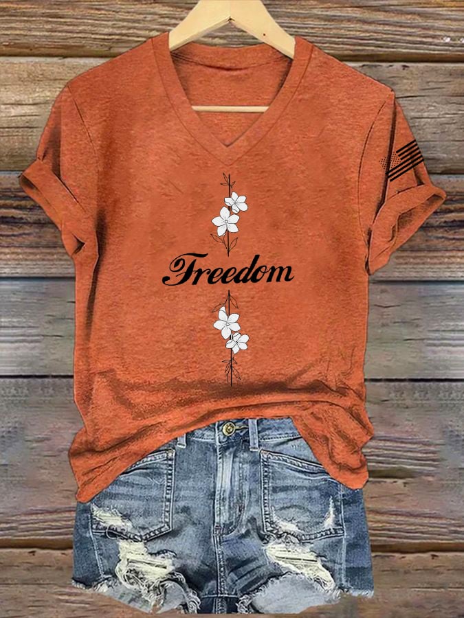 Women's Commemorative Print V Neck T-shirt-America250