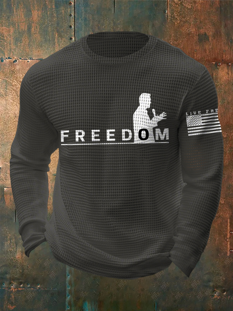 Men's Freedom Live Free Print Waffle Long Sleeve T-Shirt-America250