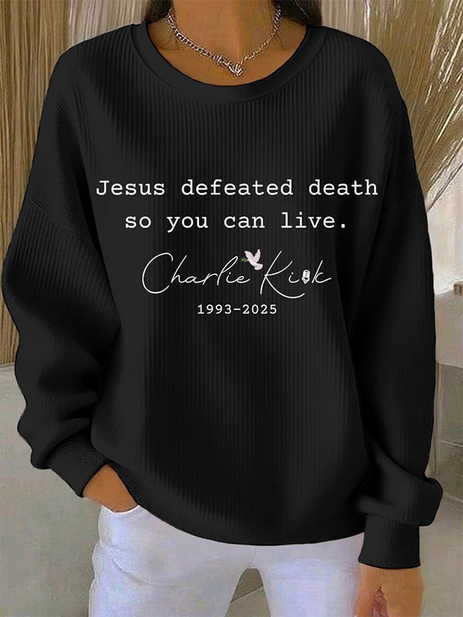 Women's Jesus Defeated Death So You Can Live Print Casual Sweatshirt-America250