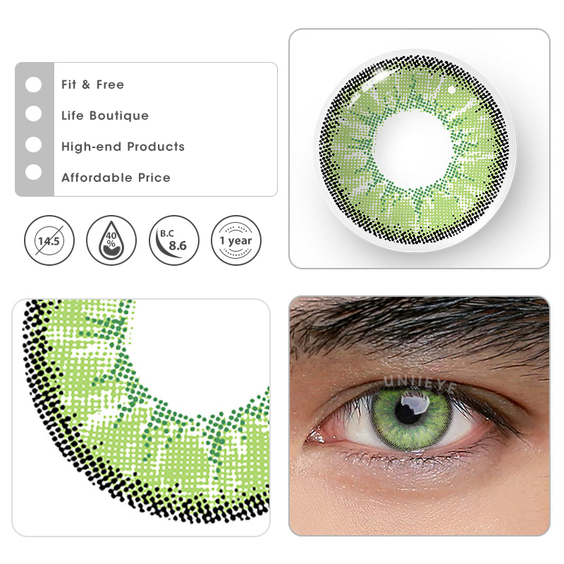 Uniieye Magic Hour Vika Green Prescription Men Colored Contact Lenses