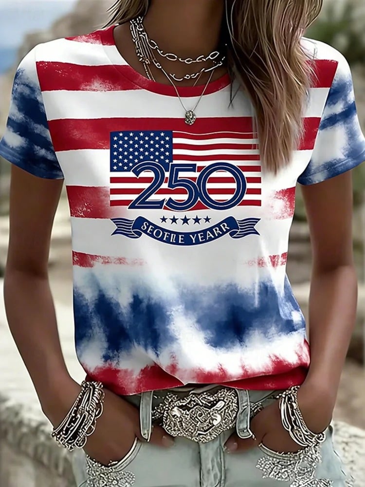 American Women's Apparel 250th Anniversary Gradient Artistic Casual T-Shirt-America250