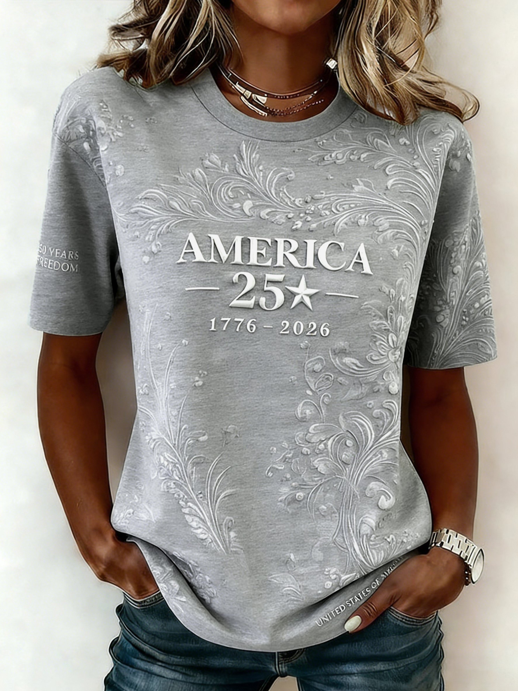 Women's Casual American 250th Anniversary Print T-shirt-America250