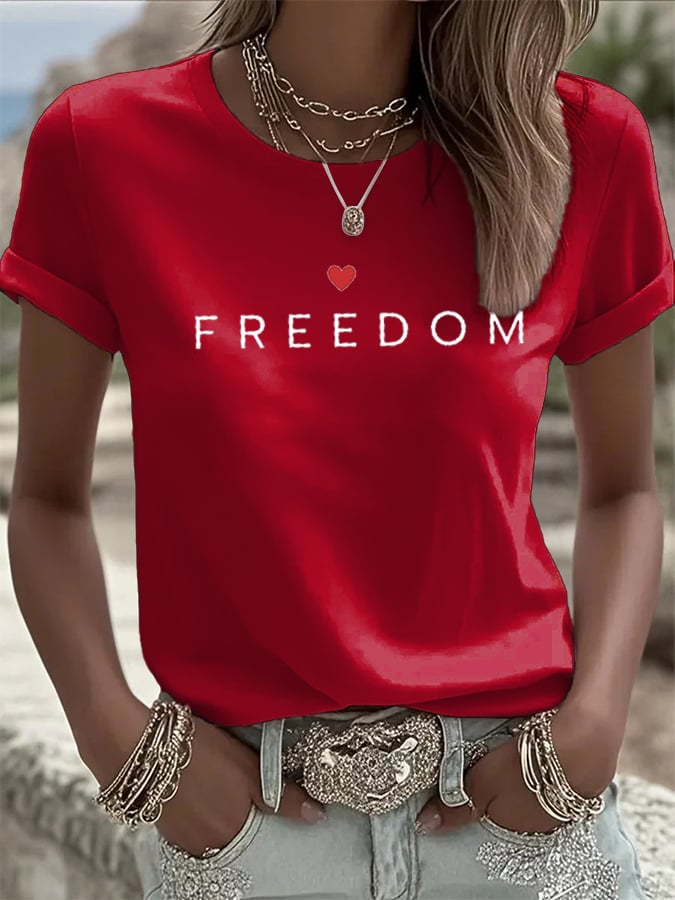 Women's Freedom American Flag Print Casual T-shirt-America250