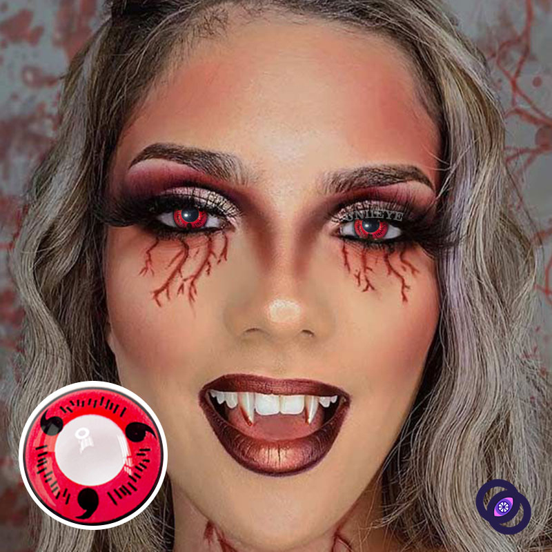 Uniieye Sharingan Magatama Red Prescription Cosplay Colored Contact Lenses-UNIIEYE