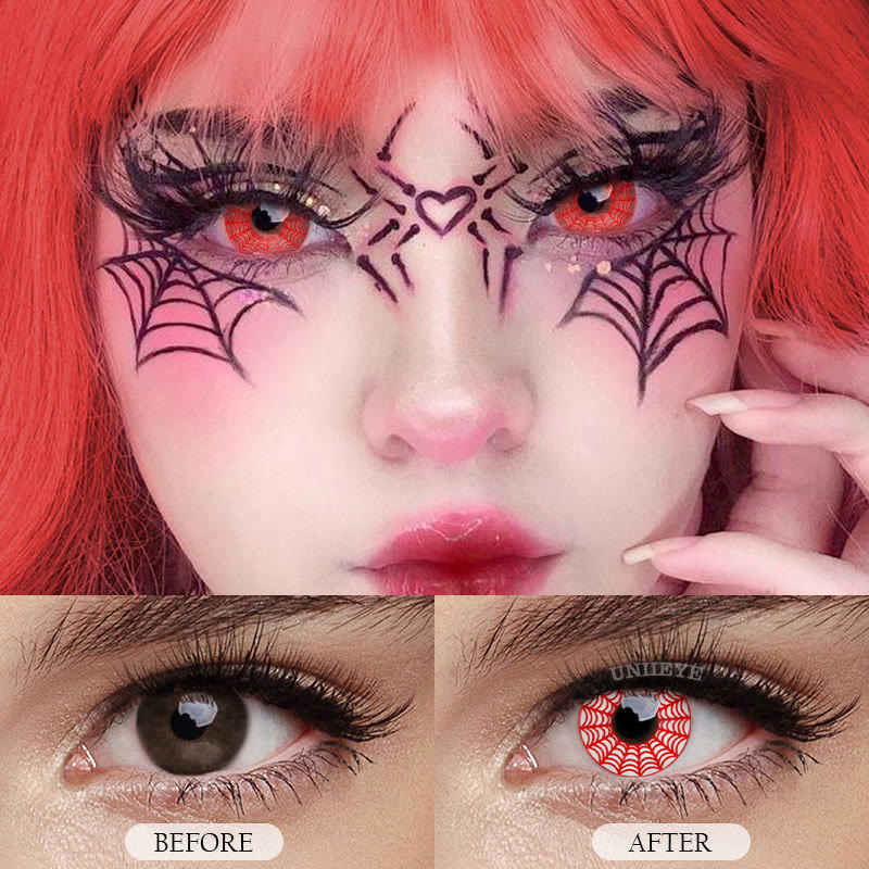 Uniieye Spider Web Red Prescription Cosplay Colored Contact Lenses-UNIIEYE