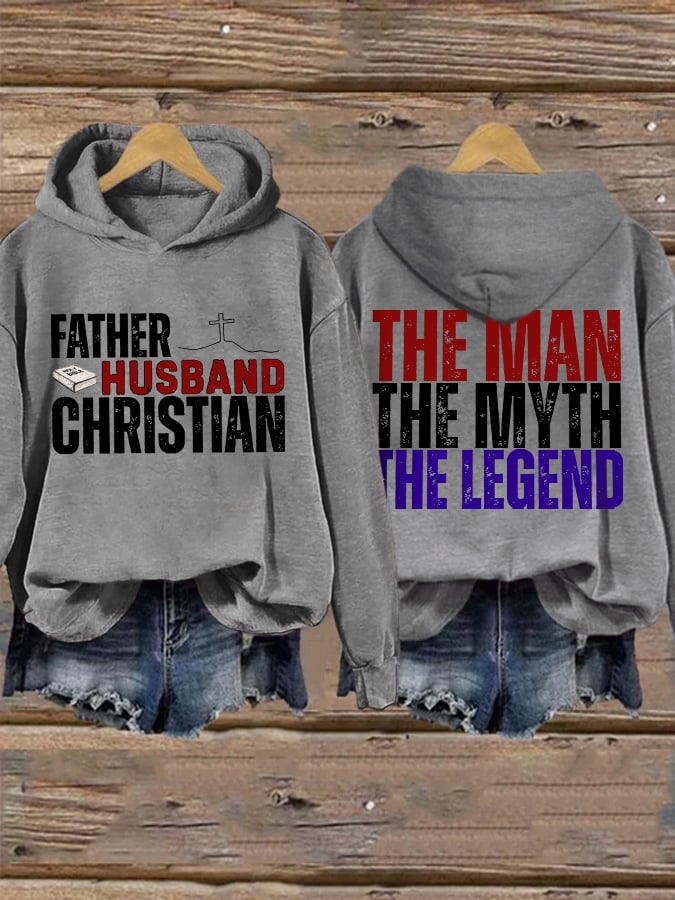 Retro Father Husband Christian The Man The Myth The Legend Print Hoodie-America250