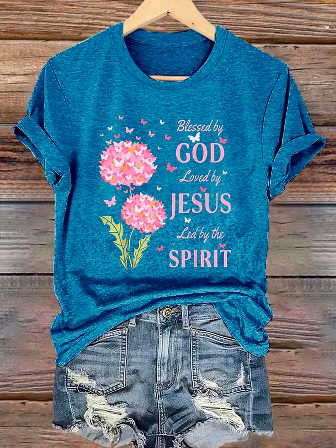 Women's Blessed by God Loved by Jesus Led by the Spirit T-Shirt-America250