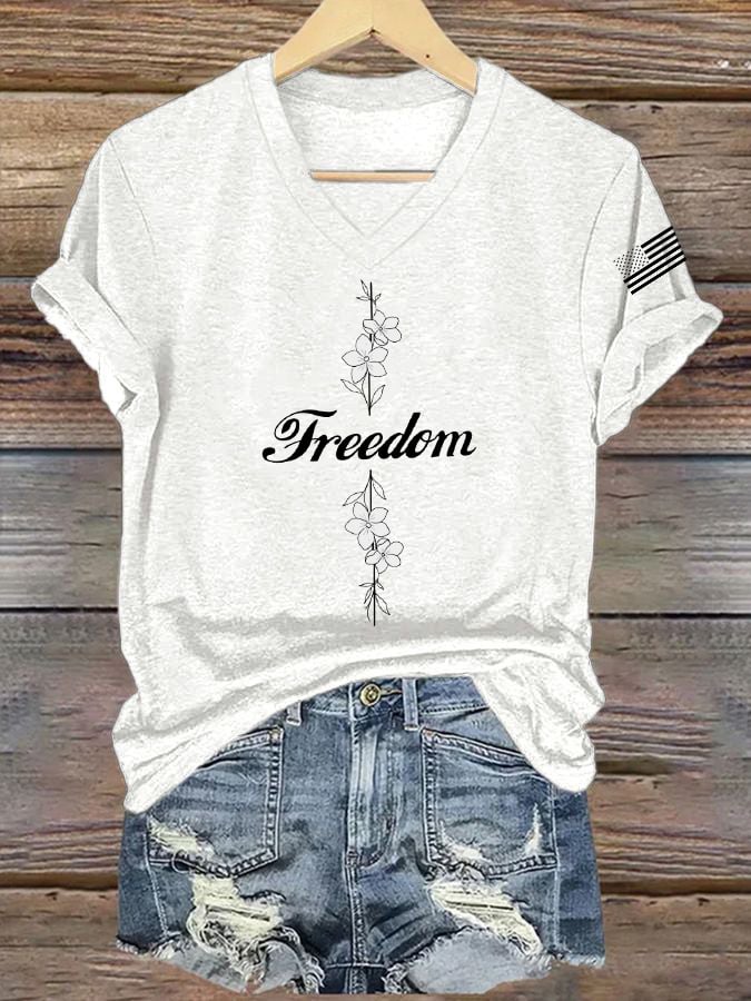 Women's Commemorative Print V Neck T-shirt-America250