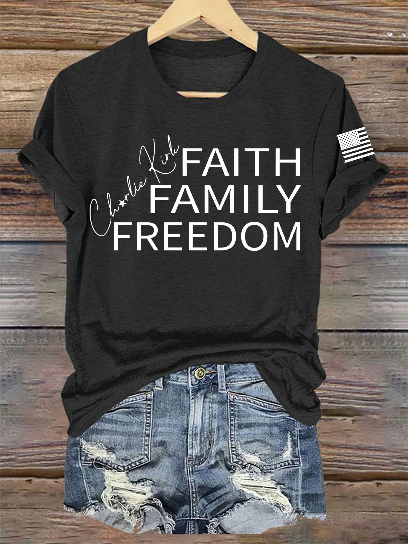 Women's C.K Printed V-neck T-shirt-America250