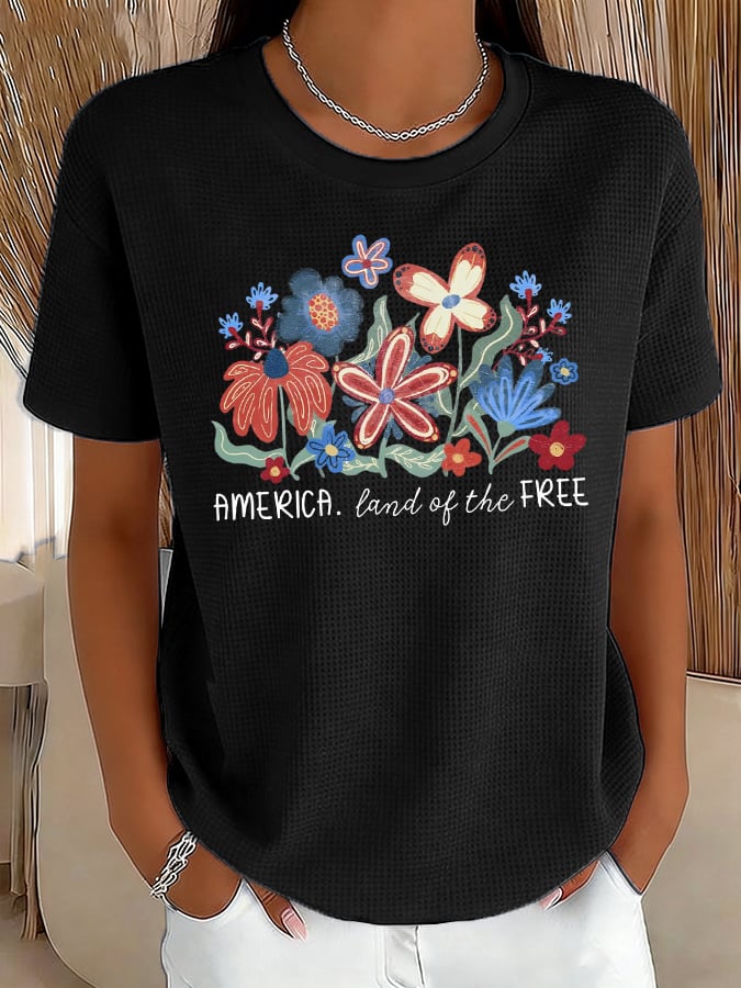 Women's Casual American Floral 250th Anniversary Waffle T-Shirt-America250