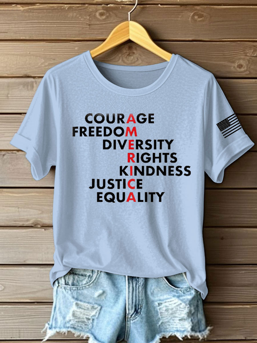 Women's  Freedom Printed Iron On Short Sleeve T-Shirt-America250