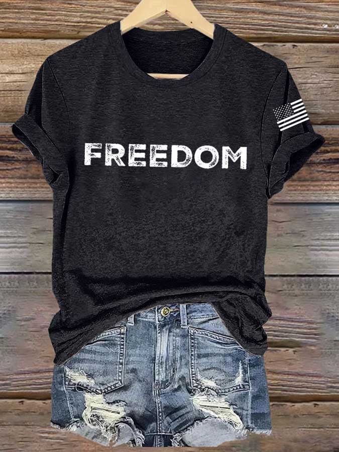 Women's Freedom American Flag Print Casual T-shirt-America250