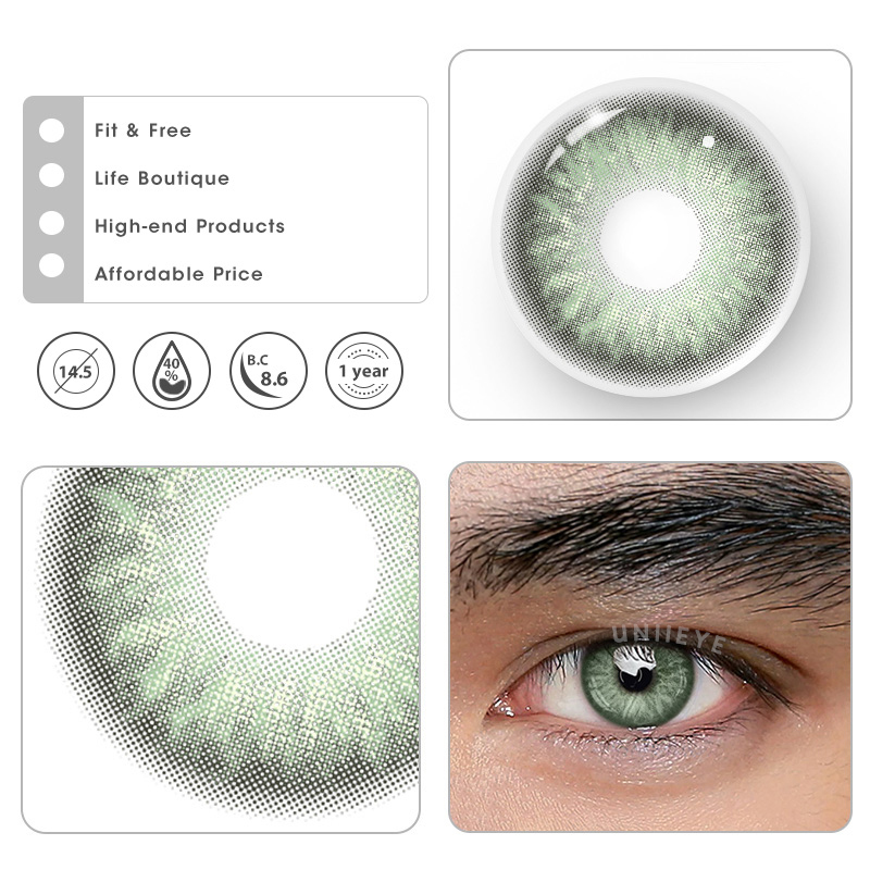 Uniieye Rime Green Prescription Men Colored Contact Lenses