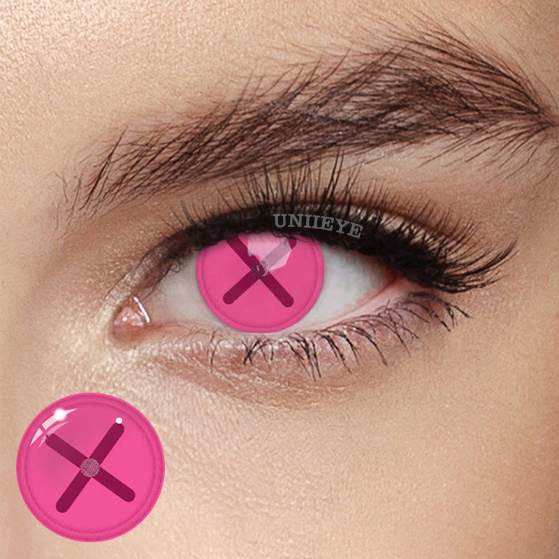 Uniieye Blind Button Eye Pink Cosplay Colored Contact Lenses-UNIIEYE