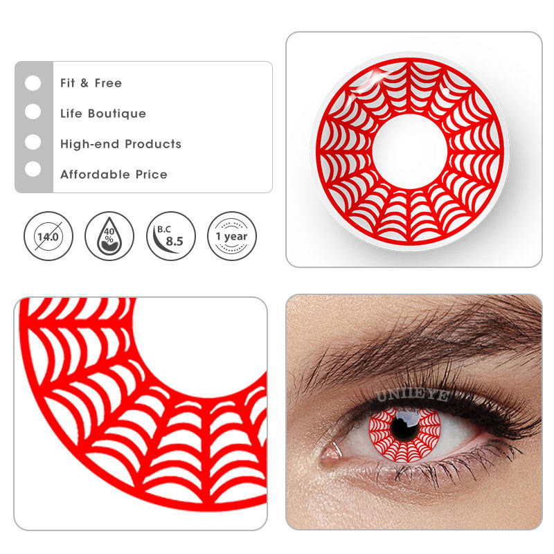 Uniieye Spider Web Red Prescription Cosplay Colored Contact Lenses-UNIIEYE