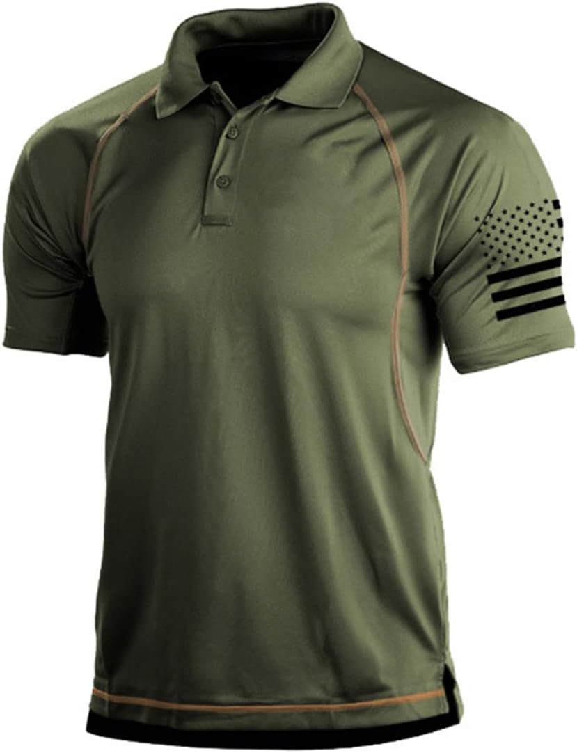 1776 Men's American Flag Short Sleeve Polo Golf Shirt (S-3XL) Z Green-America250