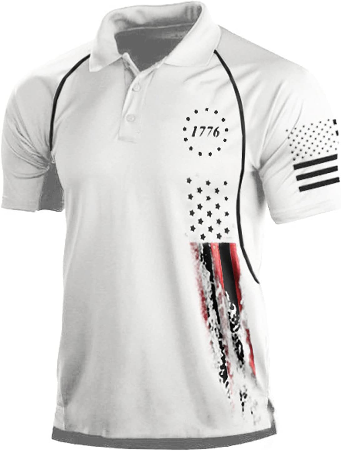 1776 Men's American Flag Short Sleeve Polo Golf Shirt (S-3XL) White-America250