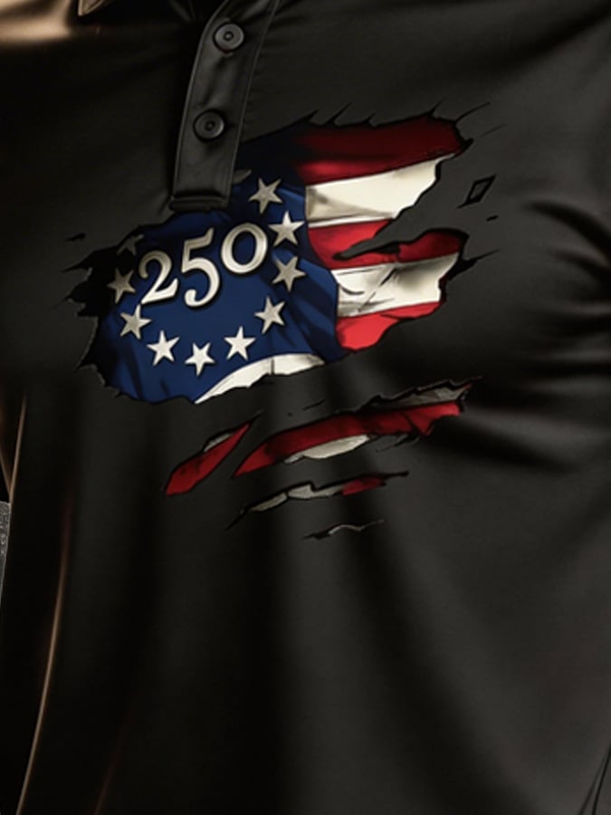 Men's Retro Patriotic Color-Block Short-Sleeve Polo Shirt-America250