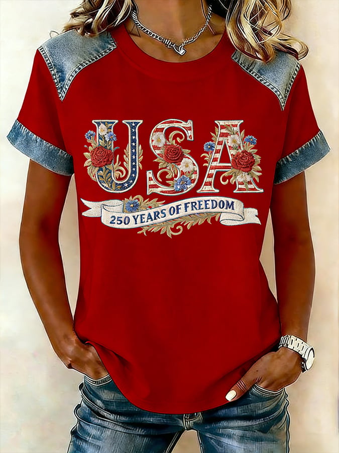 Women's American 250th Anniversary Print Crew Neck Top-America250