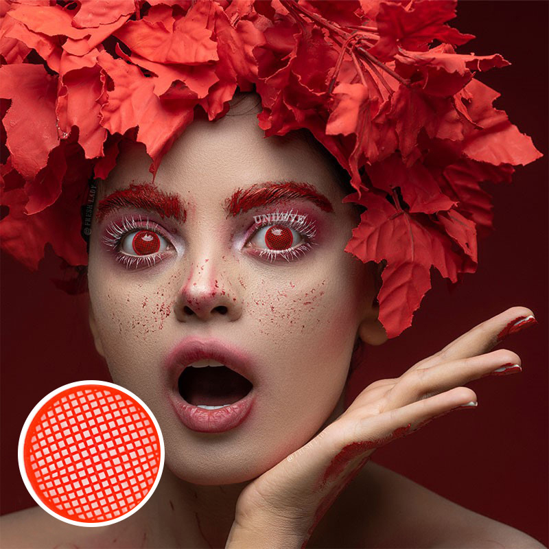 Uniieye Blind Red Mesh Cosplay Colored Contact Lenses-UNIIEYE