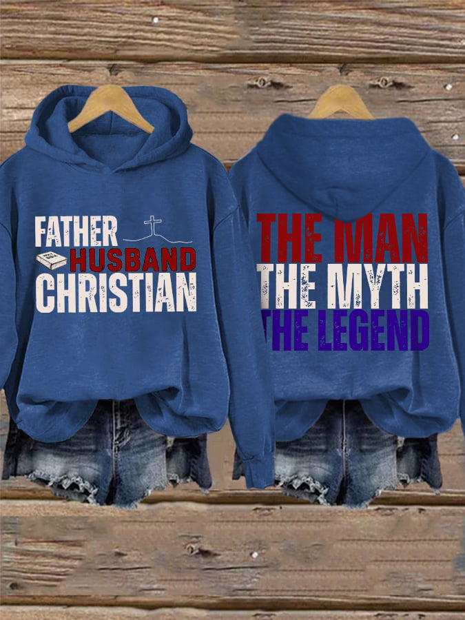 Retro Father Husband Christian The Man The Myth The Legend Print Hoodie-America250