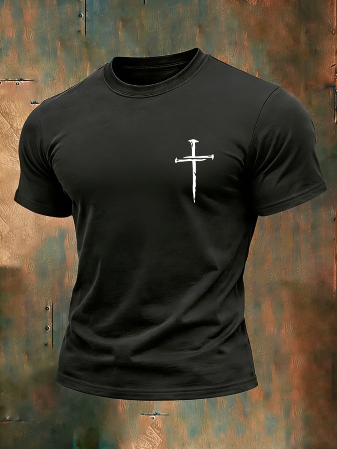 Men's Vintage Faith Cross Casual Printed Short Sleeve T-Shirt-America250