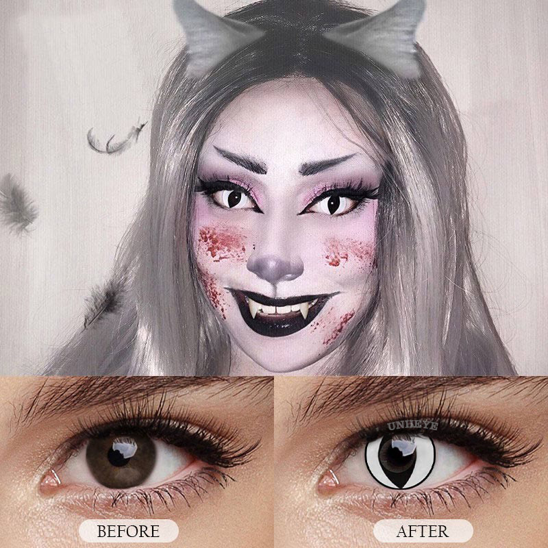 Uniieye White Cat Eye Prescription Cosplay Colored Contact Lenses-UNIIEYE