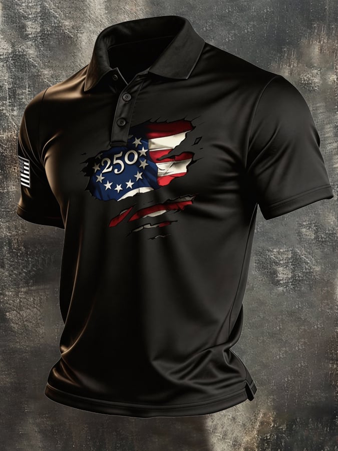 Men's Retro Patriotic Color-Block Short-Sleeve Polo Shirt-America250