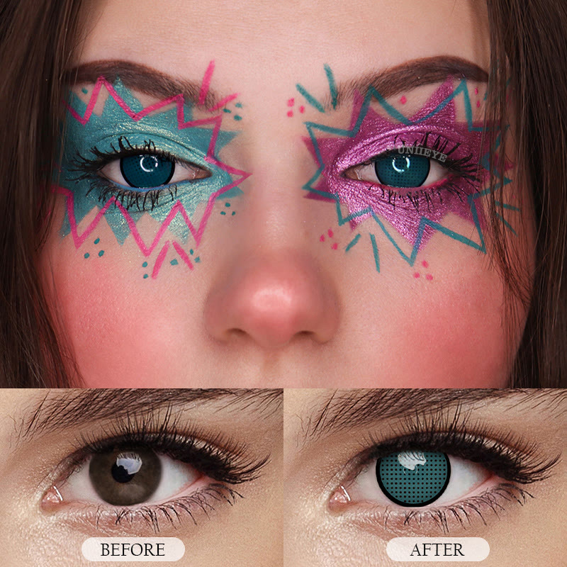 Uniieye Blind Dark Green Manson Mesh Prescription Cosplay Colored Contact Lenses-UNIIEYE