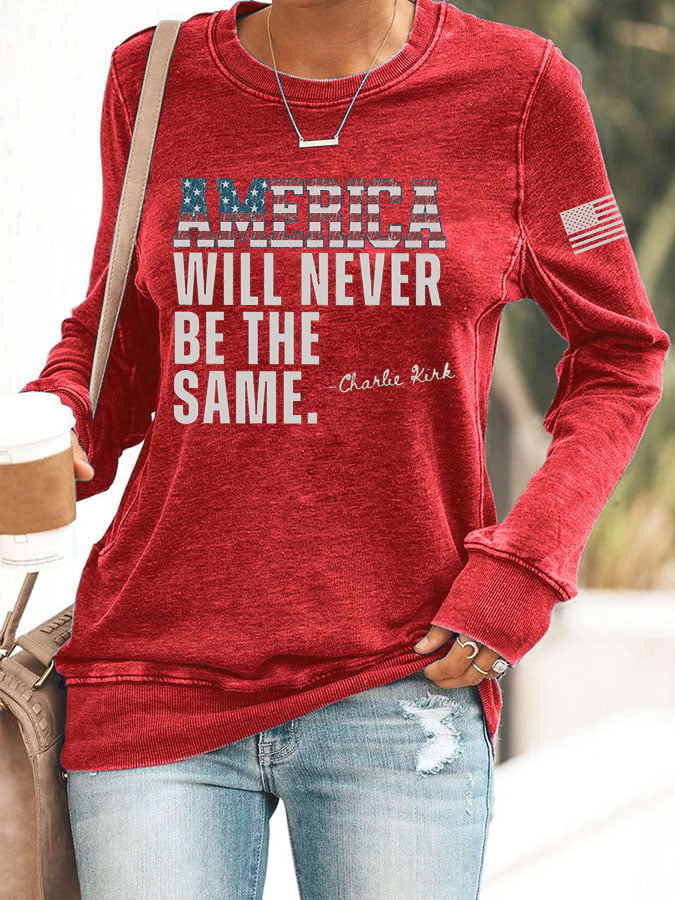 Women's America Will Never Be The Same Print Round Neck Sweatshirt-America250