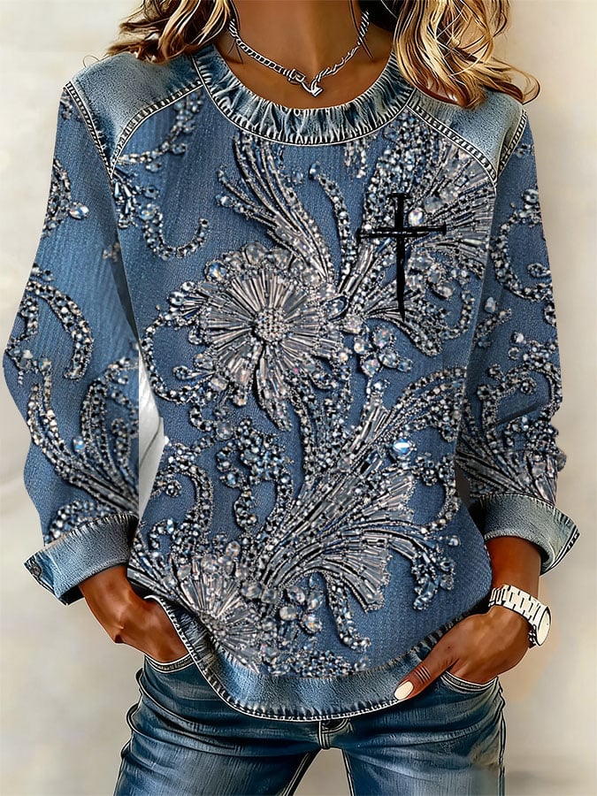 Women's Casual Print Long-Sleeve Sweatshirt-America250