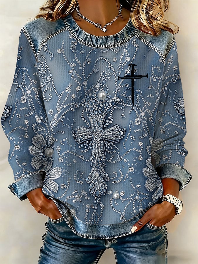 Women's Casual Print Long-Sleeve Sweatshirt-America250