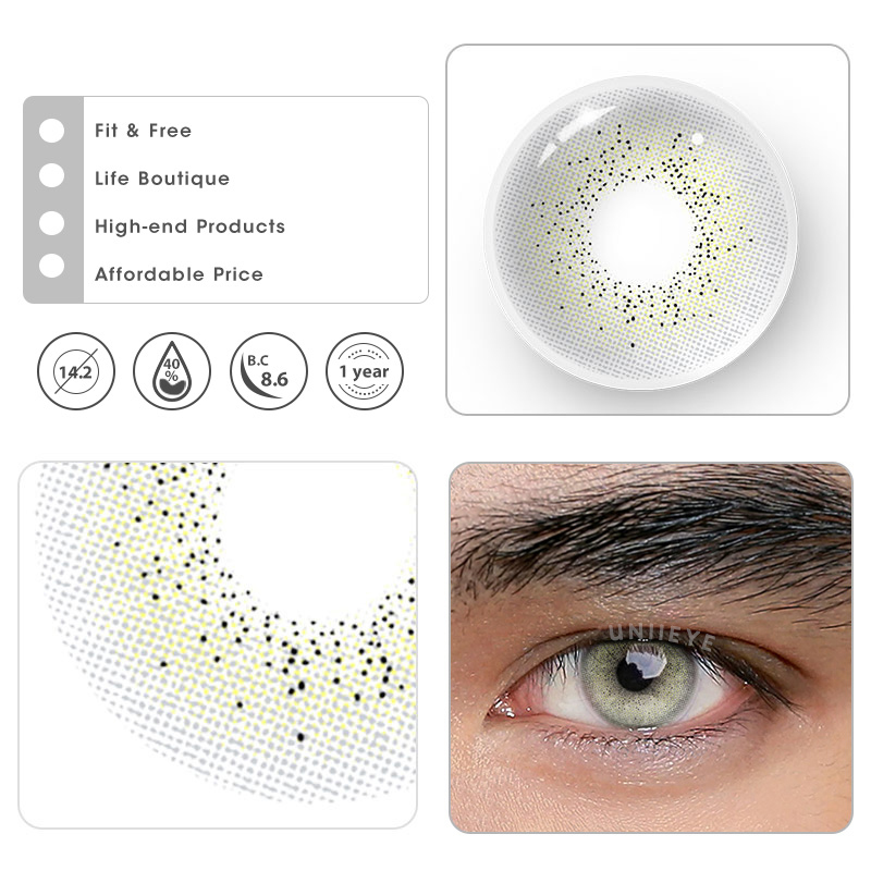 Uniieye Ocean Cyan-Grey Prescription Men Colored Contact Lenses