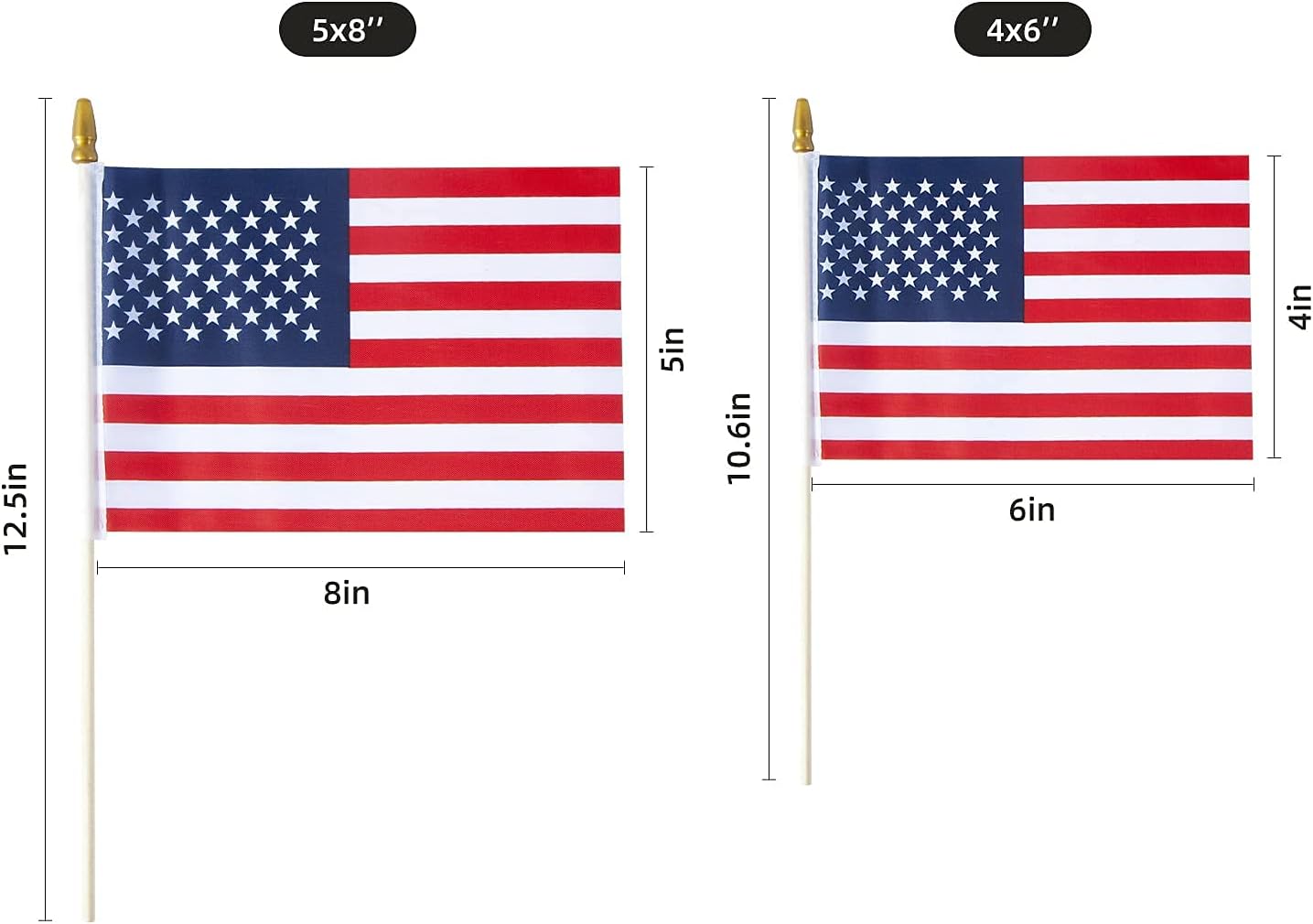 Handheld American Flags on Stick - 50 Pack 4x6"-America250