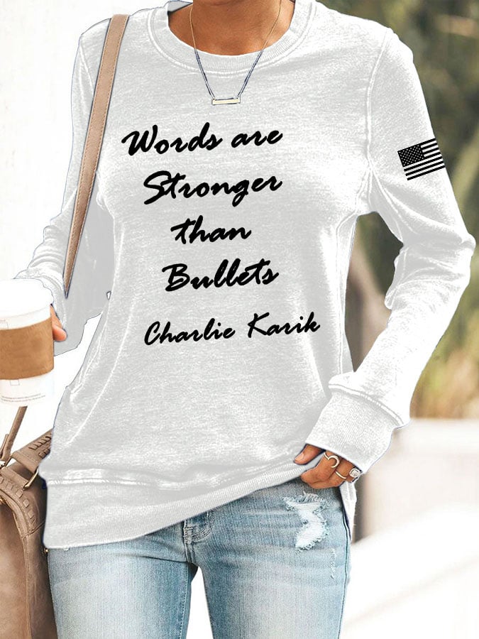 Women's Words Are Stronger Than Bullets Print Round Neck Sweatshirt-America250
