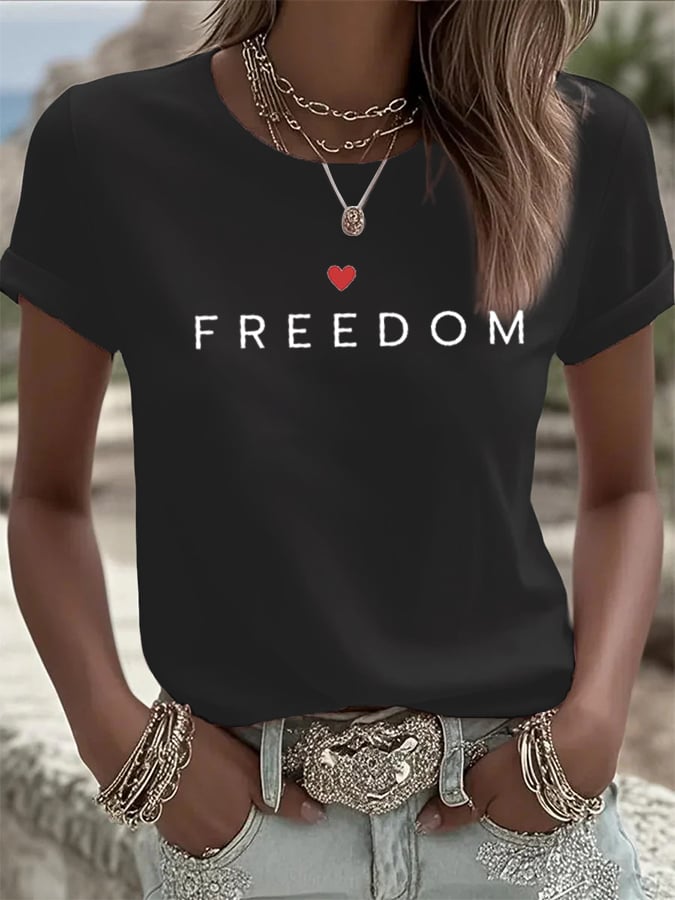 Women's Freedom American Flag Print Casual T-shirt-America250