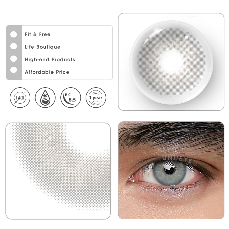 Uniieye Sin Grey Prescription Men Colored Contact Lenses
