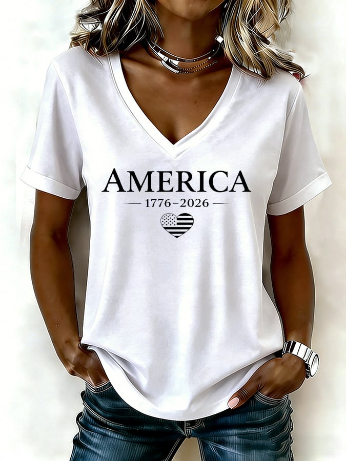 Women's casual retro American 250th anniversary T-shirt-America250