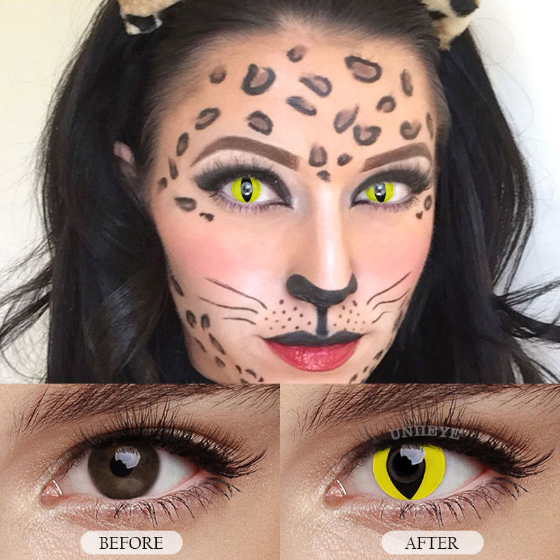 Uniieye Yellow Cat Eyes Prescription Cosplay Colored Contact Lenses-UNIIEYE
