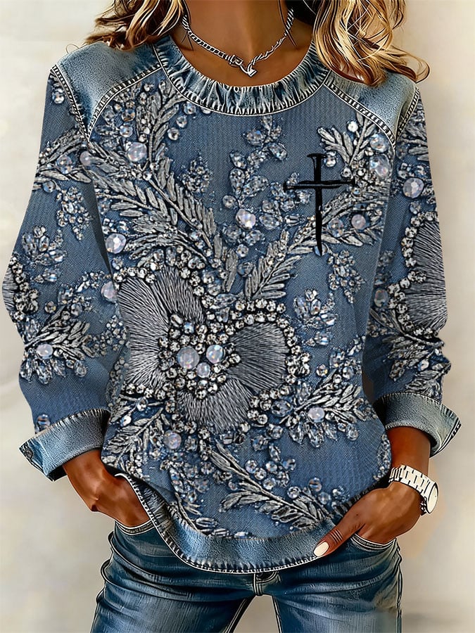 Women's Casual Print Long-Sleeve Sweatshirt-America250