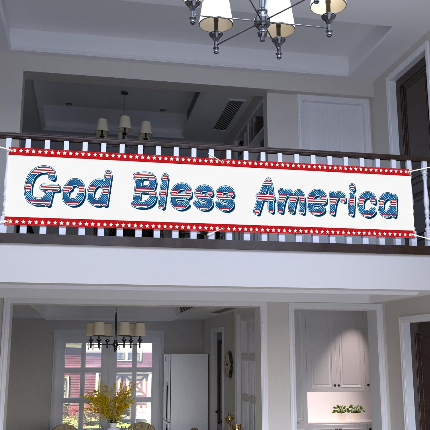 God Bless America Banner 120"x20" 4th of July Decorations Outdoor Fence Banner-America250