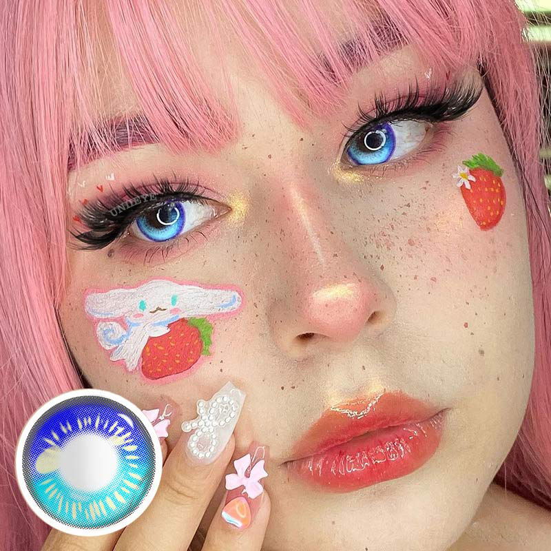 Uniieye Anime Tear Blue Prescription Cosplay Colored Contact Lenses-UNIIEYE