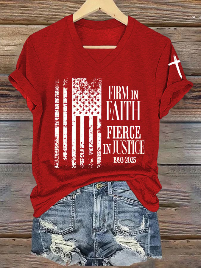 Women's Firm In Faith Fierce In Justice Print V Neck T-shirt-America250