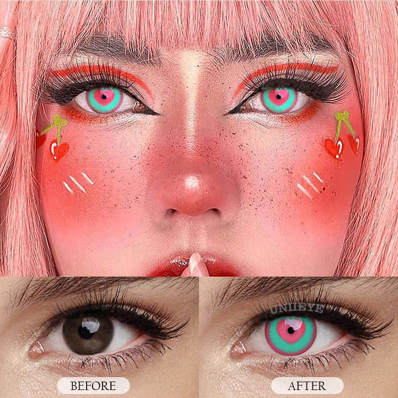 Uniieye Blind Minecraft Green Pink Prescription Cosplay Colored Contact Lenses-UNIIEYE
