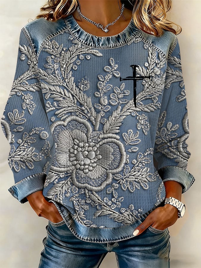 Women's Casual Print Long-Sleeve Sweatshirt-America250
