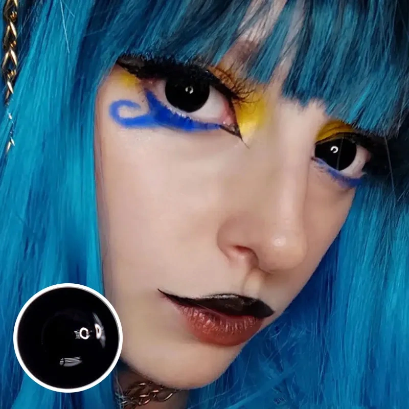 Uniieye Blind Black Mini Sclera Prescription Cosplay Colored Contact Lenses