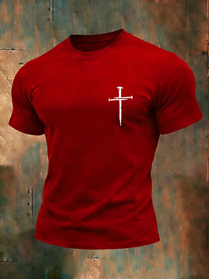 Men's Vintage Faith Cross Casual Printed Short Sleeve T-Shirt-America250