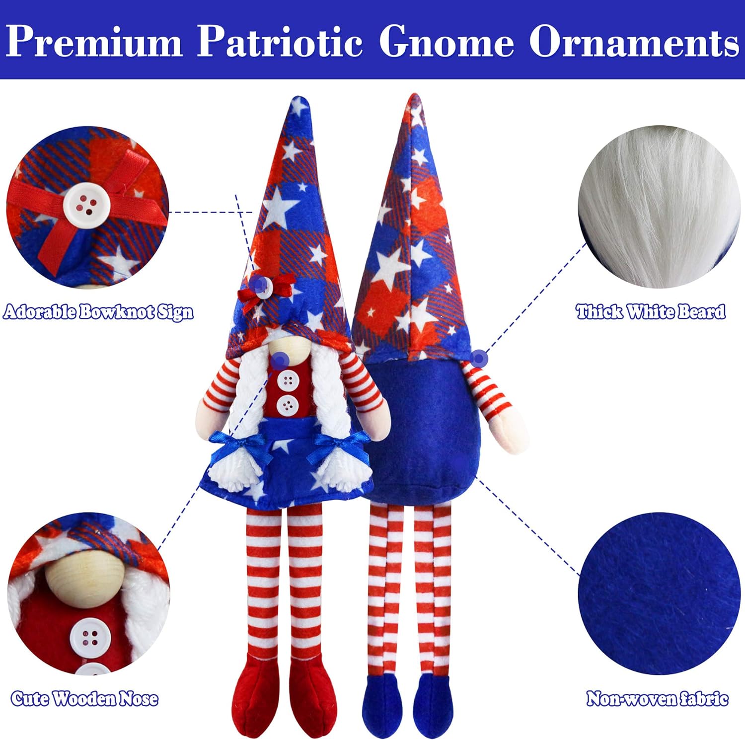 Patriotic Swedish Elf Gnomes July 4th Decorations (Set of 2)-America250