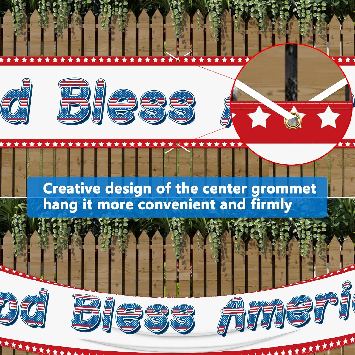 God Bless America Banner 120"x20" 4th of July Decorations Outdoor Fence Banner-America250
