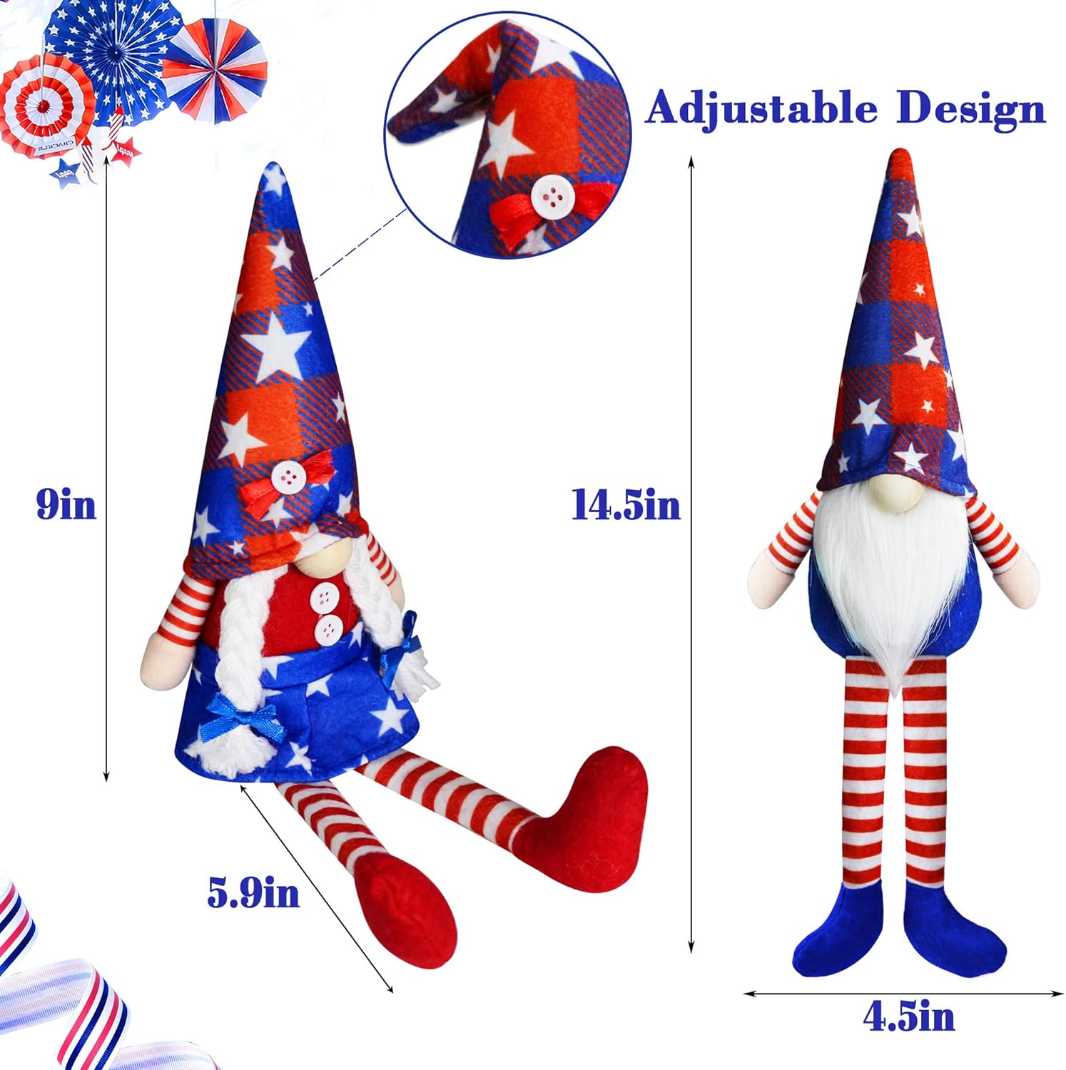 Patriotic Swedish Elf Gnomes July 4th Decorations (Set of 2)-America250